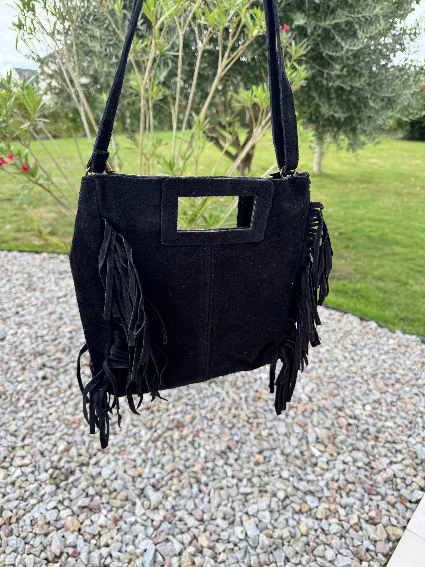 Sac en cuir 2 en 1 suédine LÉOPARD OU NOIR LAURA